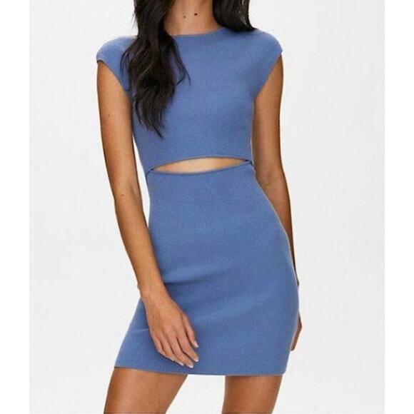 ARITZIA - Wilfred Free Cut-Out Rib Knit Granite Blue Mini Bodycon Dress - Picture 1 of 4